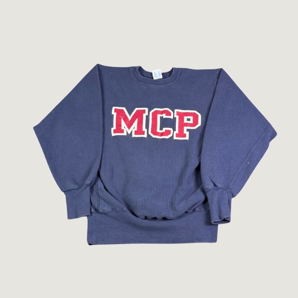 Vintage Champion Reverse Weave Navy Blue MCP Graphic Large Made in USA